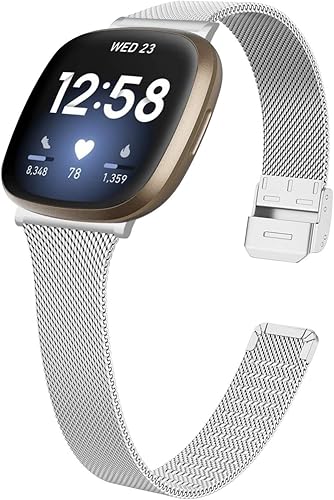 EverSnows Correas de acero inoxidable compatibles con Fitbit SenseSense 2Fitbit Versa 3Versa 4, bandas de repuesto de malla delgada transpirable