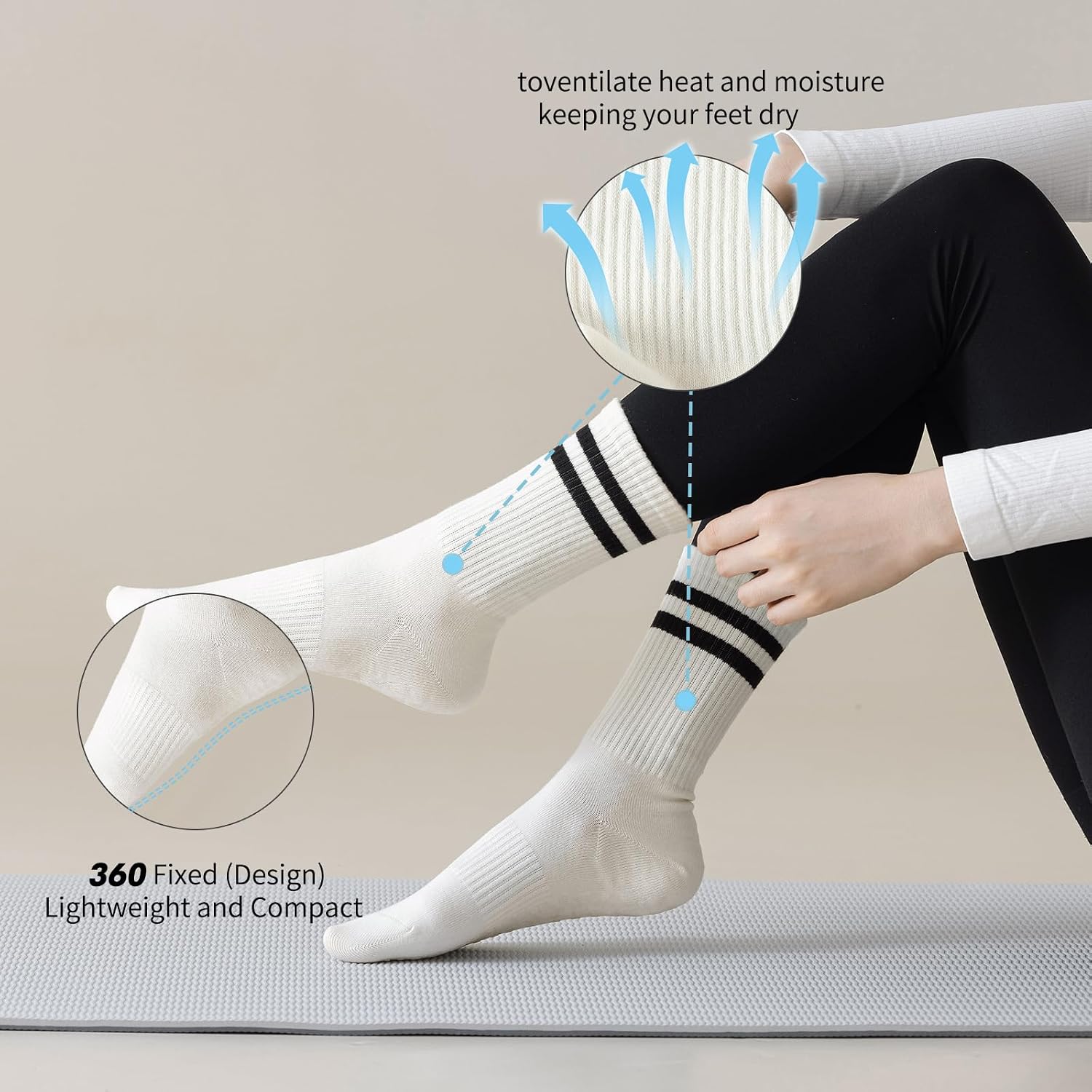 Womens Striped Crew Socks Athletic Running Cotton Cozy Casual Socks for Women 4 Pairs Size 6-9