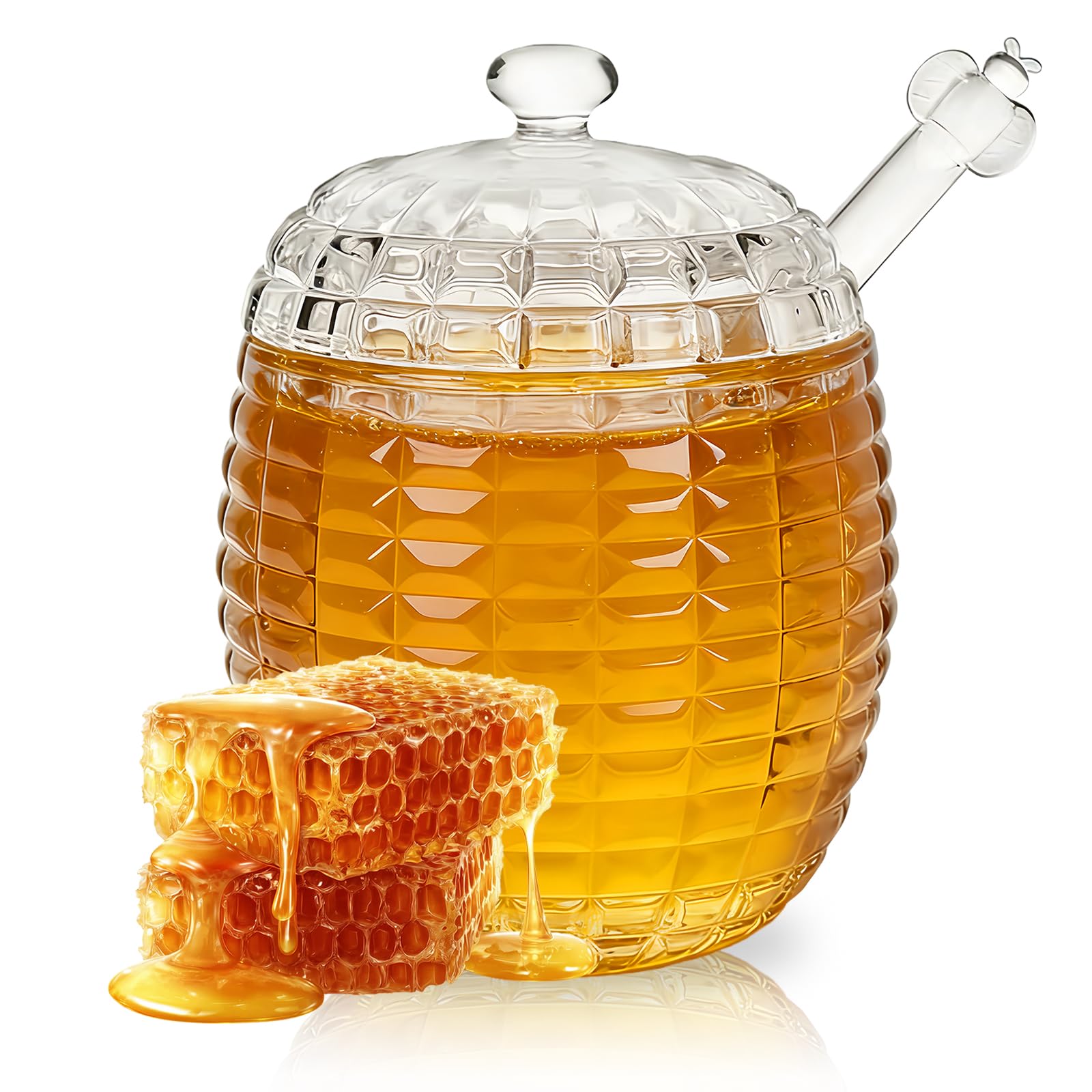 Glass Honey Pot, Equipped with Glass Honey Stick, Honey Pot Glasss Holder Dispenser, For home kitchens