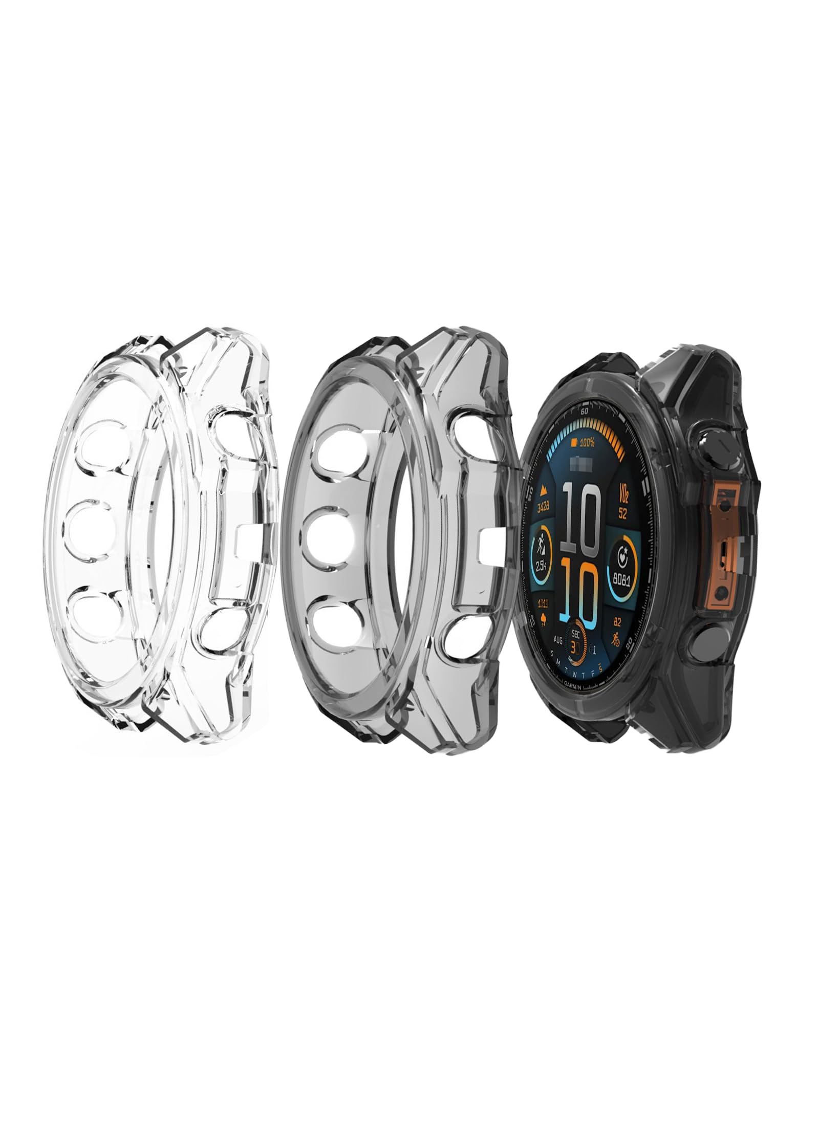 Compatible with Garmin Fenix 8 Multisport Smartwatch 51MM Series,Soft Flexible TPU Thin Lightweight Bumper Cover Protector for Smartwatch Series 51MM,(Transparent+Clear Black)-image-11