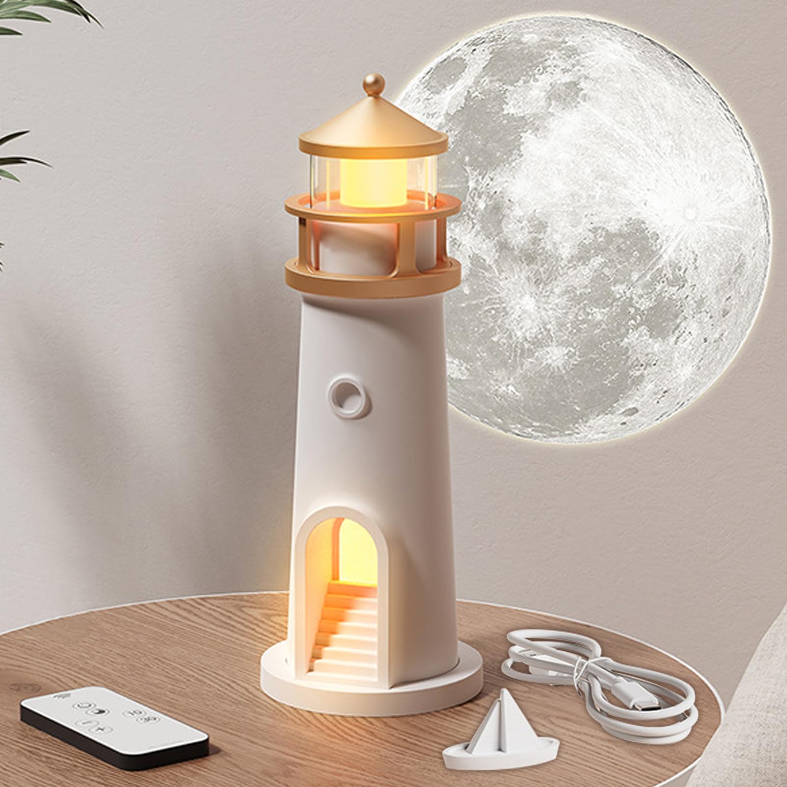 Lámpara de luna con proyector de faro, luz nocturna, luz de luna, lámpara de mesa estética LED para cumpleaños de niños y niñas (control remoto)
