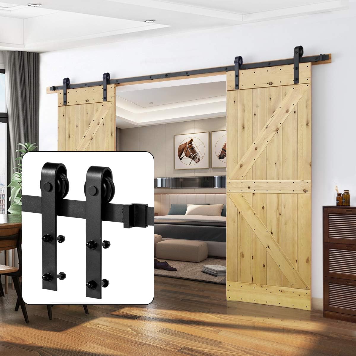 U-MAX 10FT Heavy Duty Sturdy Sliding Barn Door Hardware Kit - Super Smoothly and Quietly - Simple and Easy to Install -Fit 60" Wide DoorPanel (J Shape Hanger)