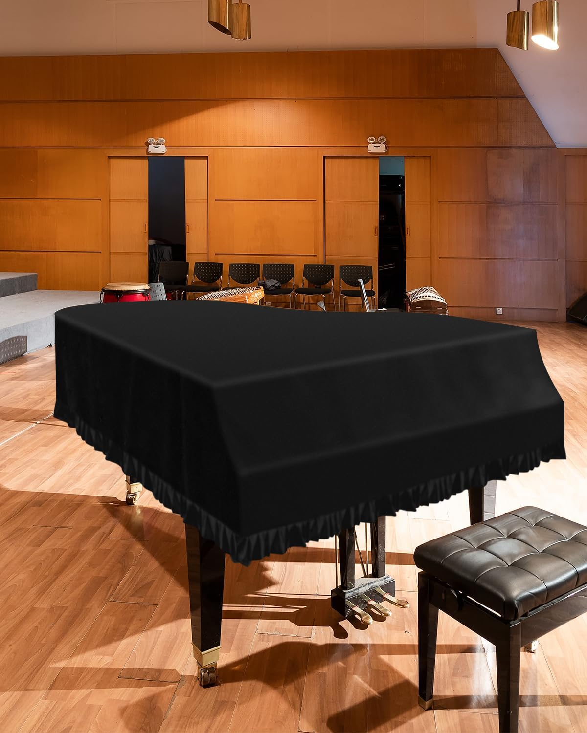 TINDTOP Grand Piano Cover, Velvet Dustproof Baby Piano Cover Washable Soft Bordered Decorated Full Triangle Piano Protective Cover