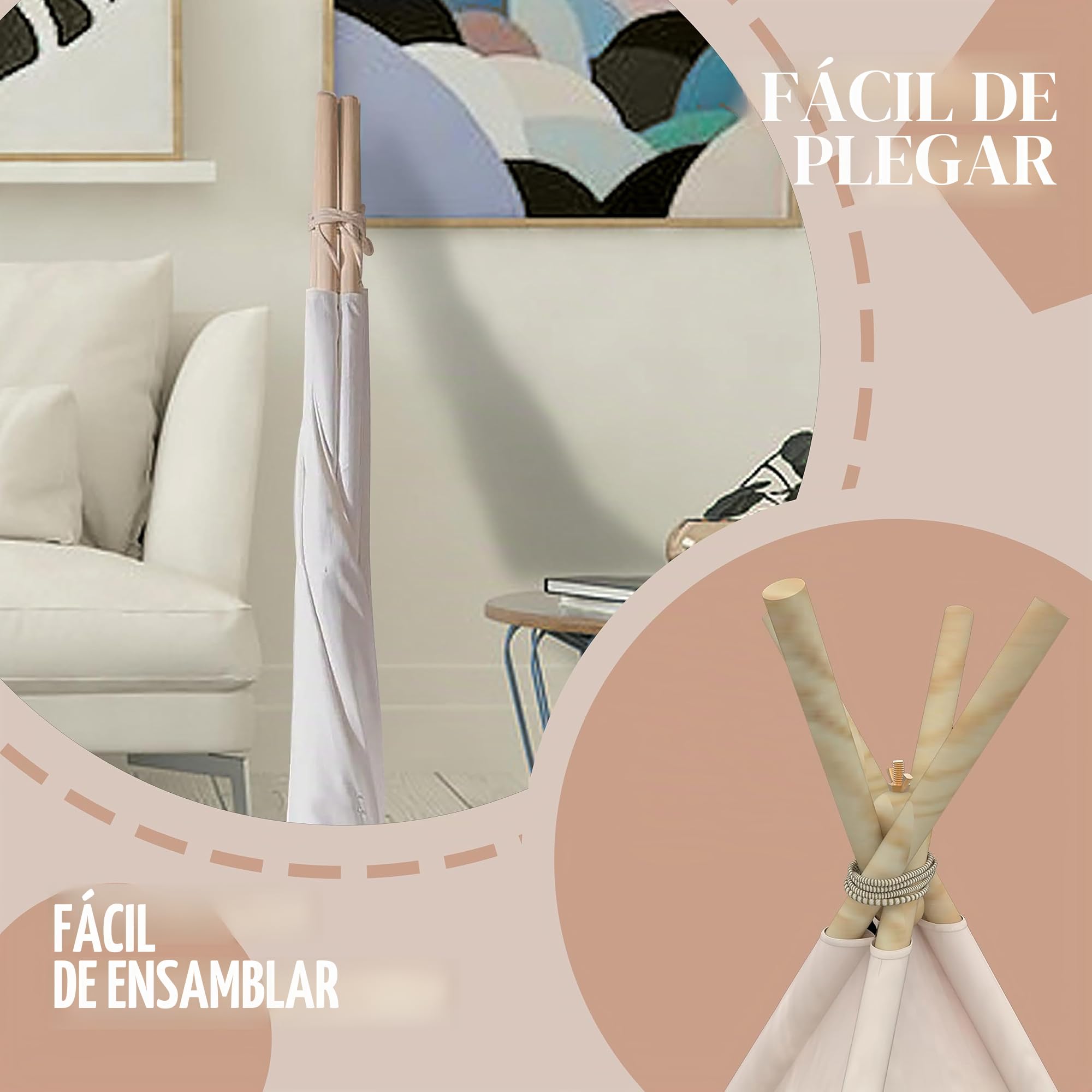 Tipi Tienda de campaña para niños, lavable, con manta acolchada, cadena de luces, bolsa de transporte, tienda de campaña de lona para niños y niñas