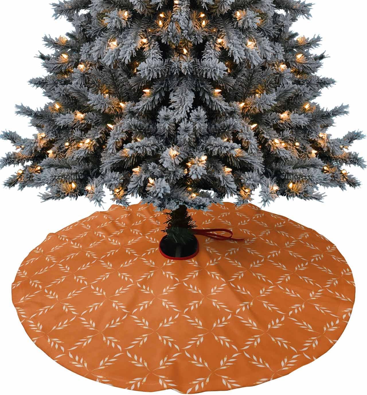 DecorLovee Christmas Tree Skirt, Burnt Orange Rhombus Christmas Tree Skirts Ornaments, Classic Geometric Plaid Modern Abstract Art Xmas Tree Skirt Mat Decorations for Party Indoor Outdoor 48 Inch