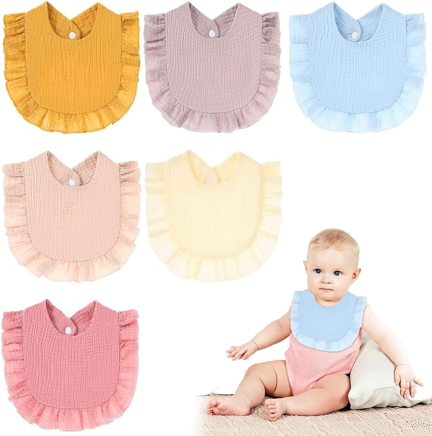 SYOSI 6 Pieces Bibs Muslin, Baby Drool Bibs Lapshoulder Drool Cloths Adjustable MultiUse Scarf