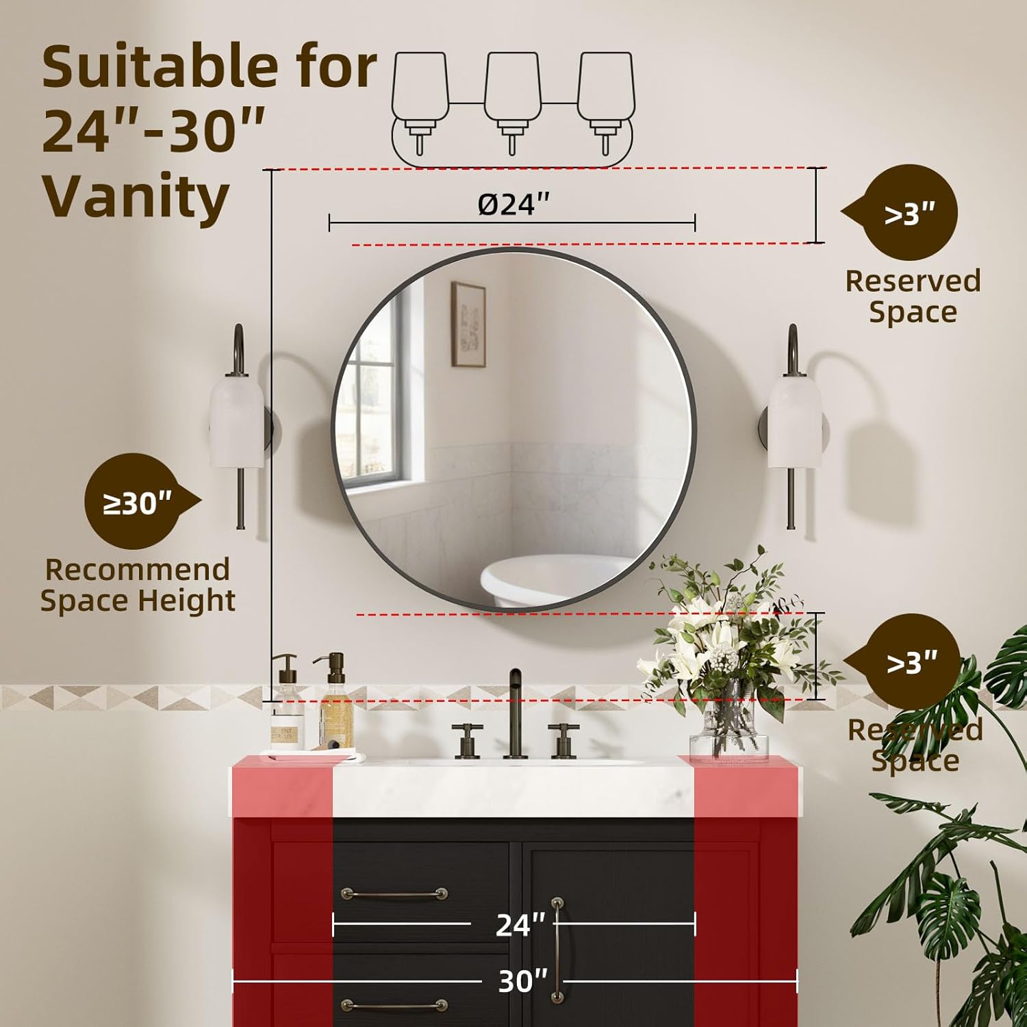 24 x 24 Inch Round Medicine Cabinet Mirror Black,Circular Bathroom Mirror with Storage Wall Mounted,Metal Framed Medicine Cabinets with Tempered Glass Adjustable Shelves for Bathroom Vanity