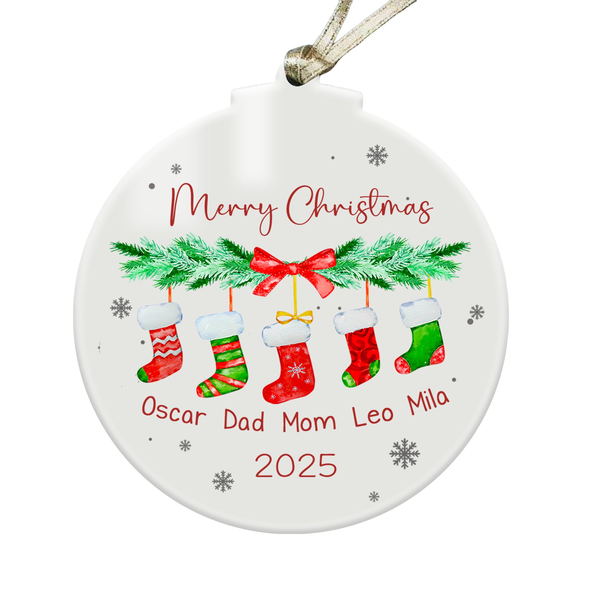 Gutegifts White Personalized Family Stockings Christmas Ornament - Custom Acrylic Hanging Bauble Xmas Tree Decoration Merry Christmas Keepsake For Family, Parents, Or Kids