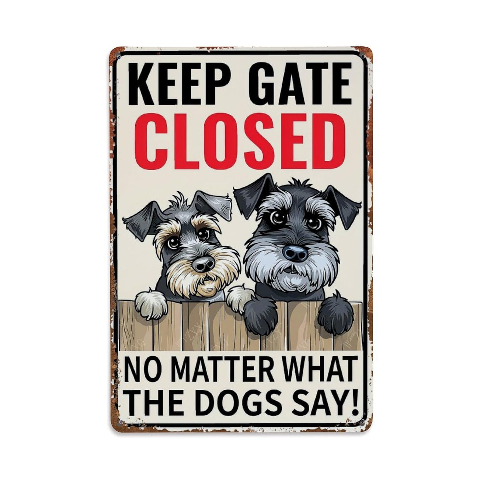 Jdfenggu Vintage Keep Gate Closed Dogs Say Retro Metal Tin Sign, Decor Art Poster For Bar, Home, Man Cave, Kitchen, Laundry Room Gift 8X12inch