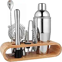 Kit Coquetel Drink Profissional 10 Peças Drink Barman Coqueteleira Inox 750ml Kit Bartender Conjunto Aço Inoxidável Barman com Suporte Coqueteleira Bebidas Mistas Casa Bar Festa