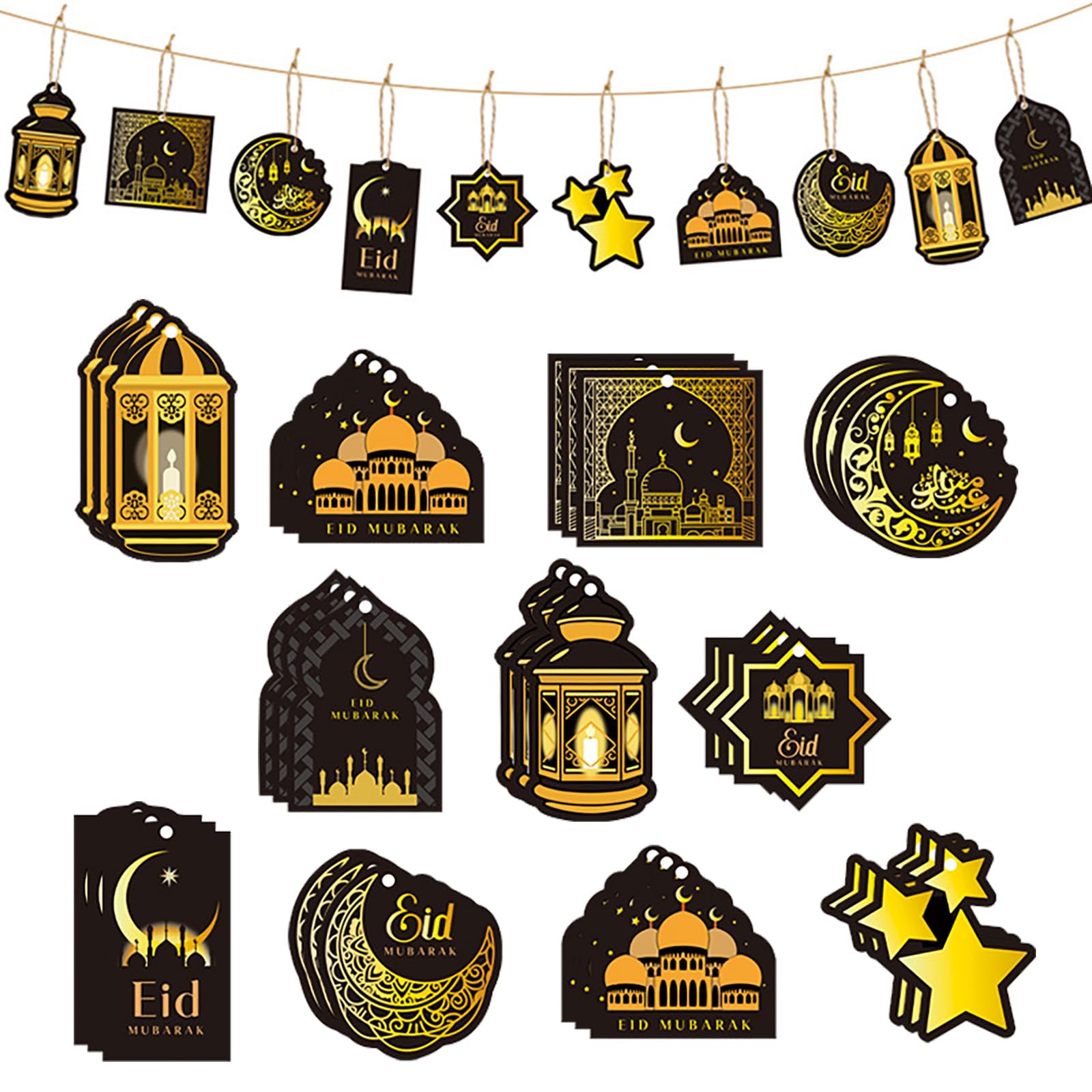 BananaHome 30PCS Ramadan and Eid Decorations for Home,Ramadan Mubarak Party Wall Decorations Moon Star, Ramadan Hanging Ornaments for Home wall Window Trees Decor Islam Party (01)