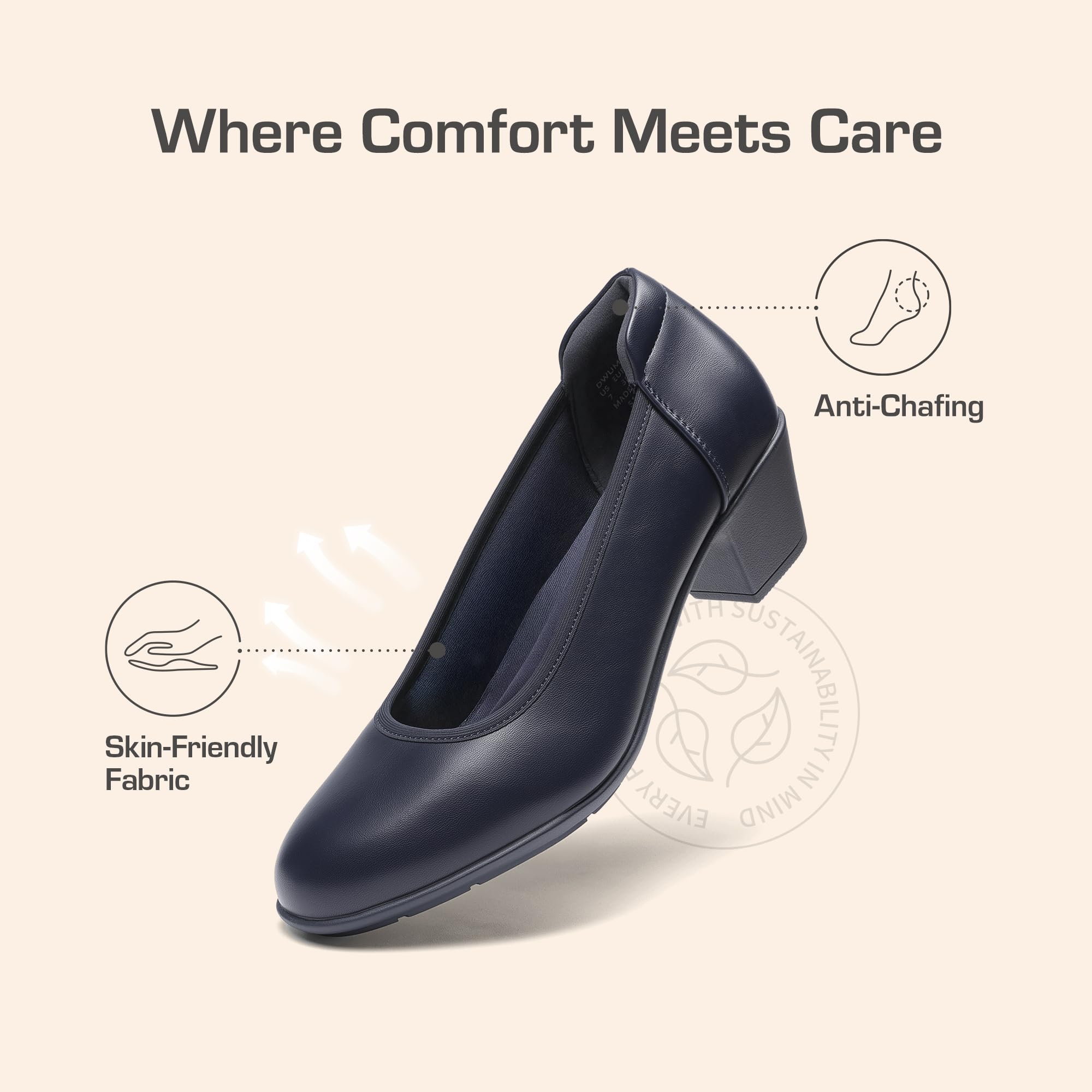 DREAM PAIRS Escarpins à talons bas et épais confortables pour femme - Bout rond - Chaussures habillées pour le bureau et les affaires, bleu marine, 39.5 EU