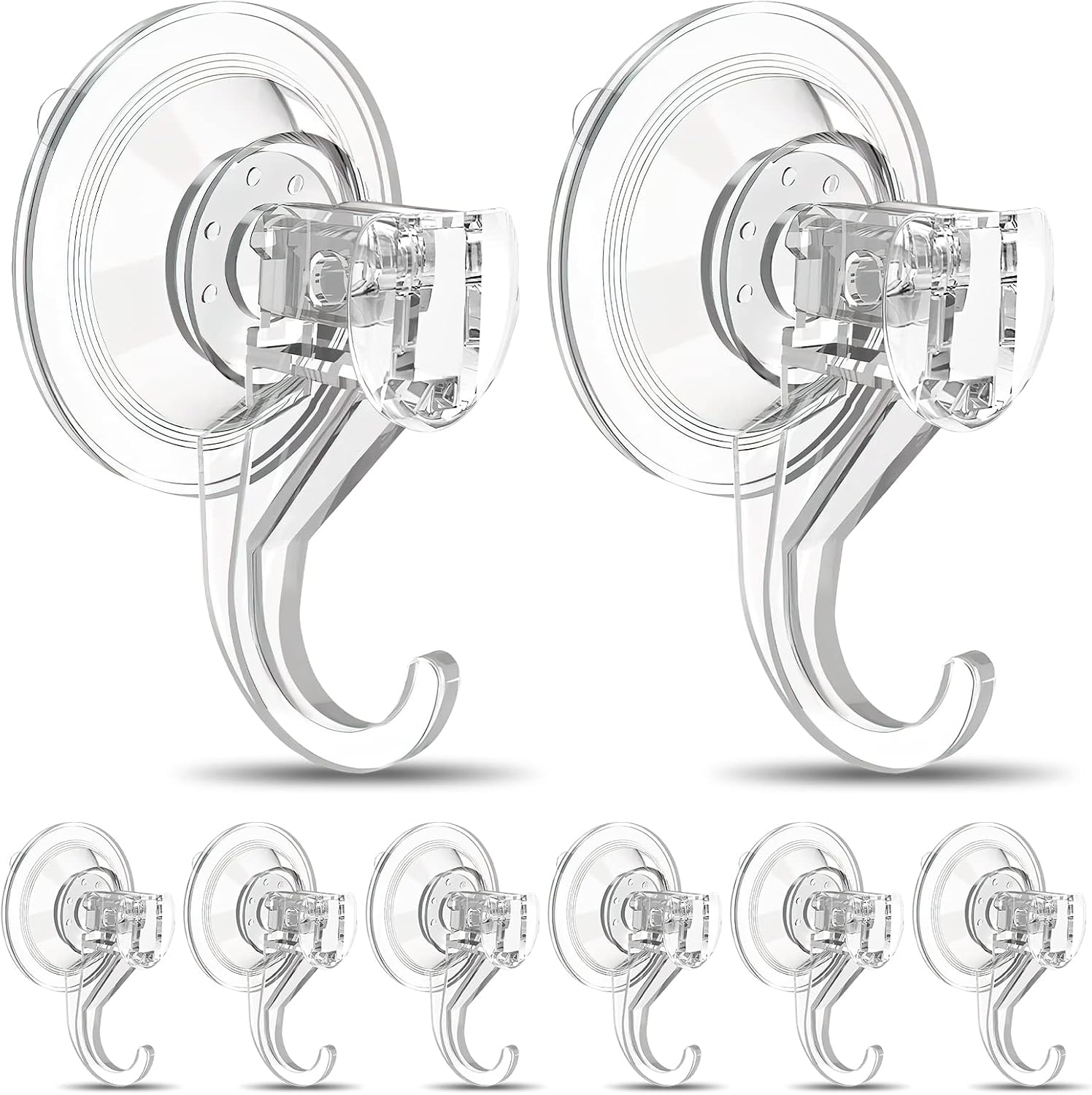 Suction Cup Hooks for Shower, Large Clear Heavy Duty Suction Cup Hooks, Wreath Hangers for Front Door Window Glass Kitchen Towel Loofah Utensils (8 Packs)