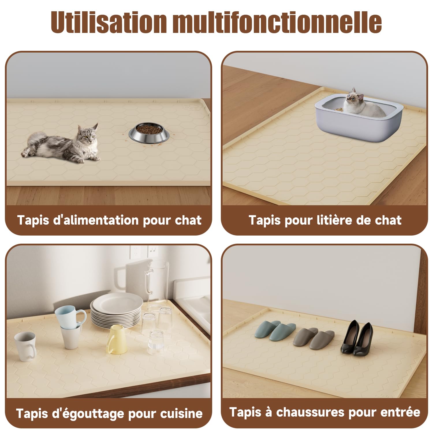 Tapis de litière en silicone XXL 101 * 71 CM – Imperméable, antidérapant et facile à nettoyer – Tapis de litière supplémentaire, pour gamelle et litière pour chat