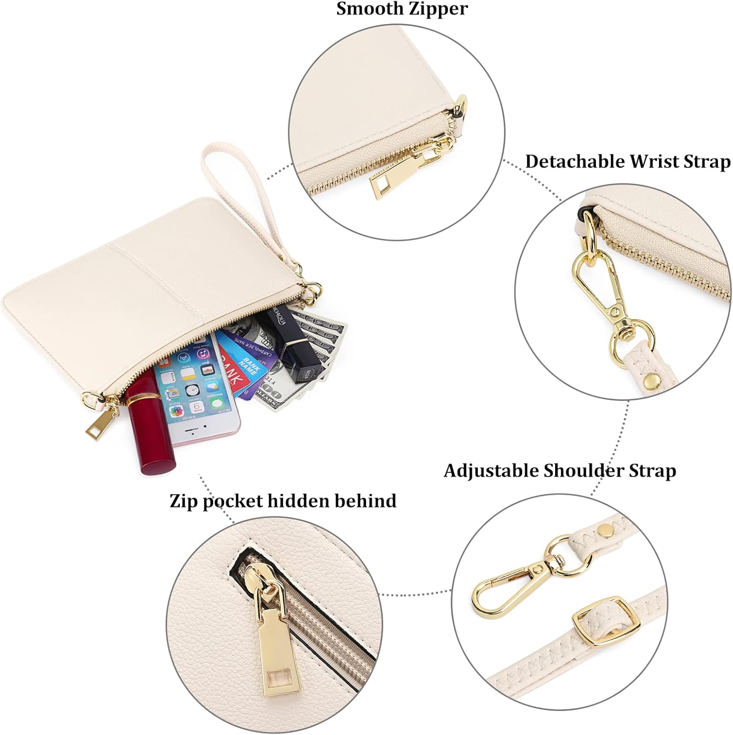 SENDEFN Leather Wristlet Clutch Small Women Crossbody Shoulder Bag Wallet Purses RIFD Card Slots - Image 4