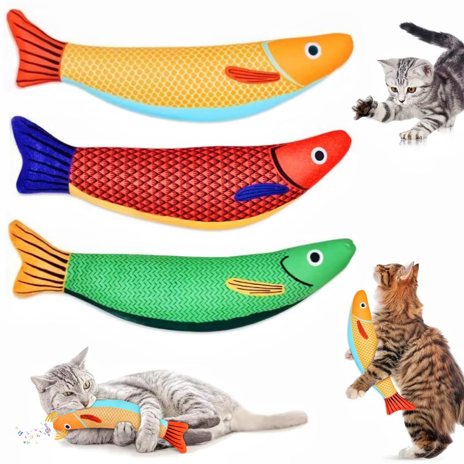 Sunkizzrs® 3-Pack Catnip Fish Toys for Cats — Interactive Bite-Resistant Cat Kicker Toy with Crinkle Paper — Cat Chew Toy for Kitten Teething & Boredom Relief — Interactive Plush for Indoor (3)-image-15