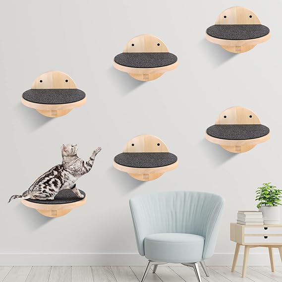 6 Pcs Cat Wall Mounted Shelves, Cat Wall Furniture with