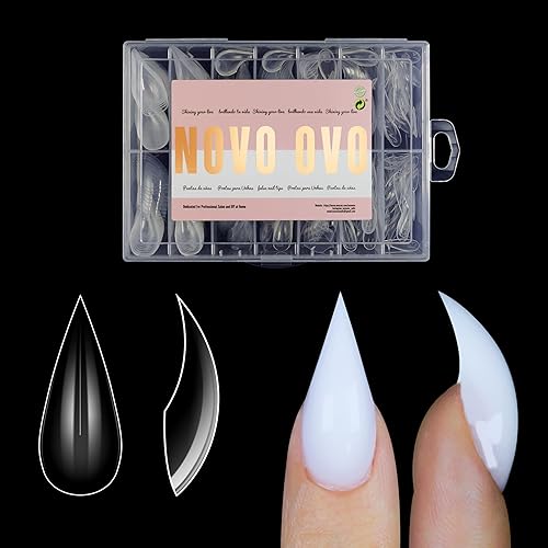 NOVO OVO Cat Claw Short Curved Stiletto Nail Dual Forms for Poly Gel Extension of 3D Eagle Hawk Curve Sculptural Acrylic Nails, Reusable Full Cover Molds Halloween Nail Art Design 280 Pcs 14 sizes - Short Curved Stiletto 3D nail dual form