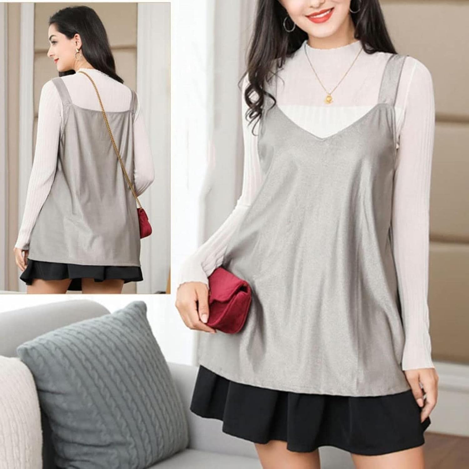 Women Maternity Pregnancy Clothes Anti-Radiation Sleeveless Wide Straps Tank Dresses Full Silver Fiber Camisole