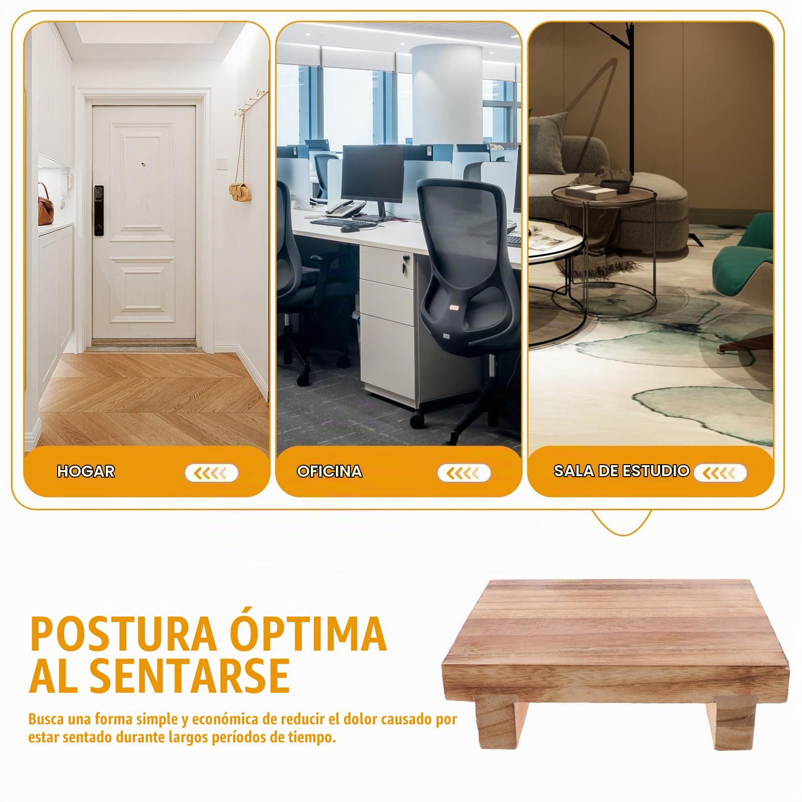 HOMSFOU Reposapiés de Madera Maciza Pequeño para Adultos Taburete Antideslizante Debajo del Escritorio Escabel Ergonómico para Oficina y Hogar Soporte para Pies en Sala y Comedor