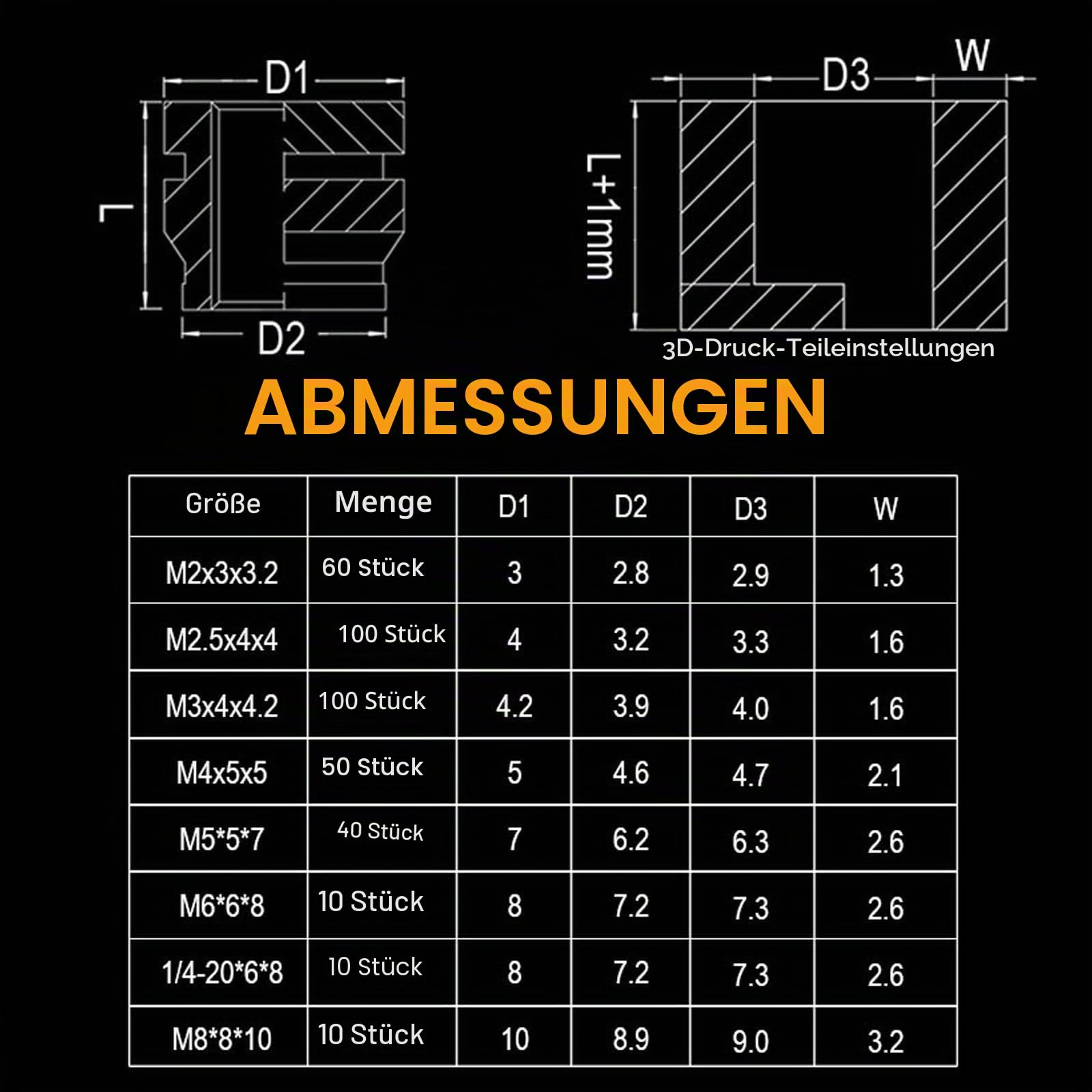 60W Digital Lötkolben mit Spitzen und 380 Stück M2 M2.5 M3 M4 M5 M6 (1/4) M8 Gewindeeinsätze für Einsätze, 3D-Druck und Kunststoff