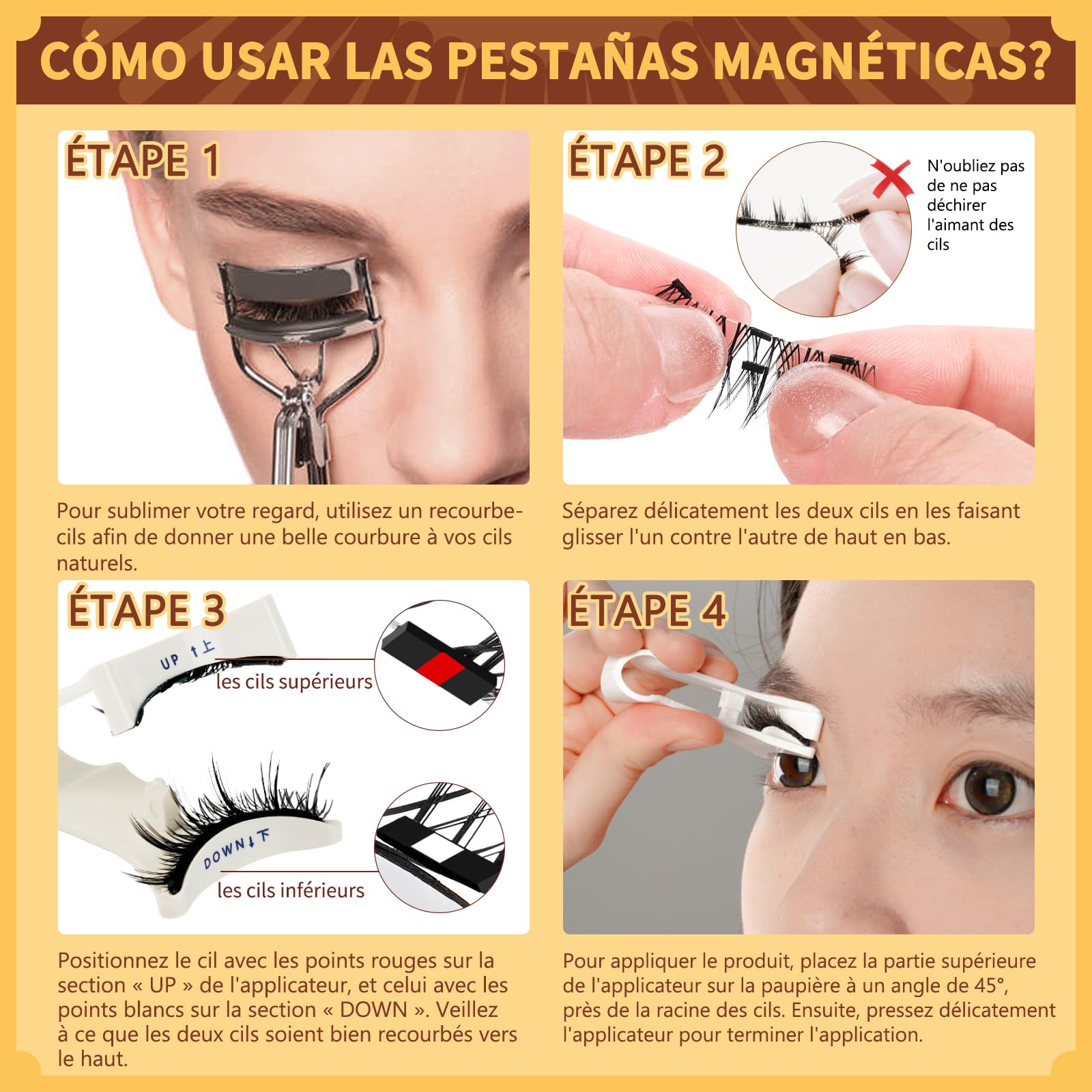 Faux Cils Magnetique, Cils Magnetique Naturel Réutilisables avec Applicateur, Aucune Colle Nécessaire QUEWEL Faux Cils Magnetique facile à porter et à enlever avec instructions (K-04)