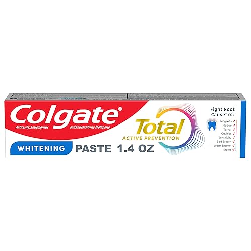 Colgate Total Active Prevention Pasta de dientes de viaje, pasta dental blanqueadora con flúor, antibacteriana, menta, clínicamente probada para la