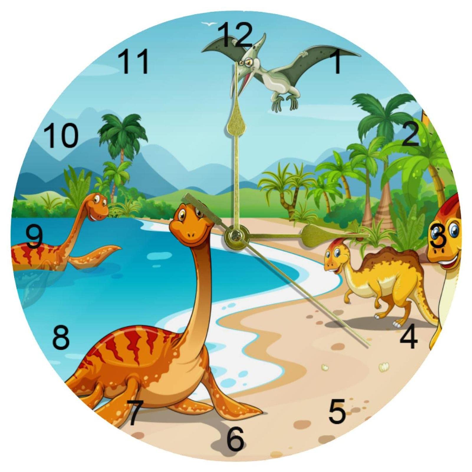 Horloge murale dinosaure silencieuse sans tic-tac avec grands chiffres arabes lisibles