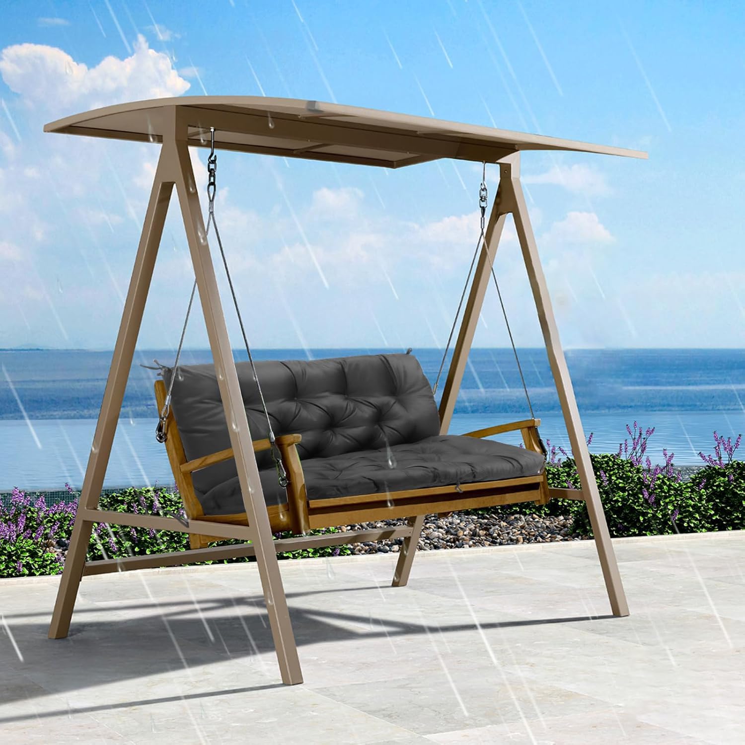 Cuscini per Dondolo a 2/3/4 Posti Impermeabili, Cuscino per Panca da Giardino Con Schienale e Lacci, Cuscino per Sedia a Dondolo Cuscino di Ricambio per Dondolo da Giardino,Dark grey,150x100x10cm
