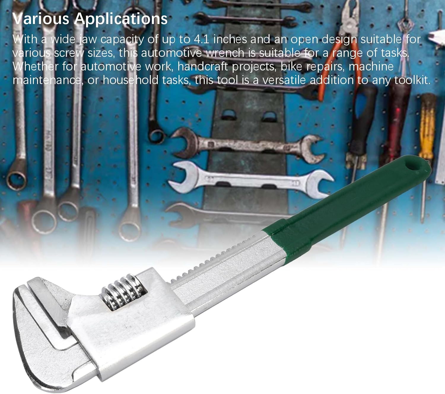 Eujgoov Right Angle Adjustable Wrench, F Shape Automotive Wrench with 90 Degree Offset Head and Non Slip Grip, for Tight Spaces Automotive Repairs Bike Maintenance (Green)