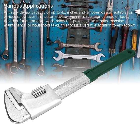 Wide Jaw Adjustable Wrench Rugged Durable Right Angle Tool for Automotive Repair 15in CR V Steel Multitool (Green)