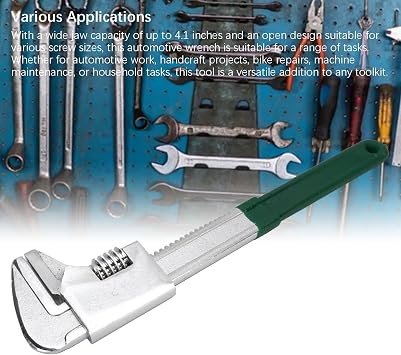 Wide Jaw Adjustable Wrench Rugged Durable Right Angle Tool for Automotive Repair 15in CR V Steel Multitool (Green)