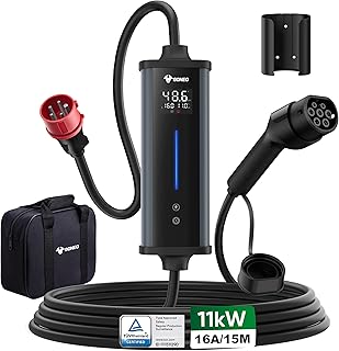 GONEO Mobile Wallbox 11kW 15M, Typ 2 Ladekabel CEE 16A auf Typ 2, Fi Schutzschalter | Temperaturüberwachung | Timer | 3-Phasig | 6/8/10/16A | IP66 | UL94 V-0, EV Ladegerät Für EVs & PHEVs