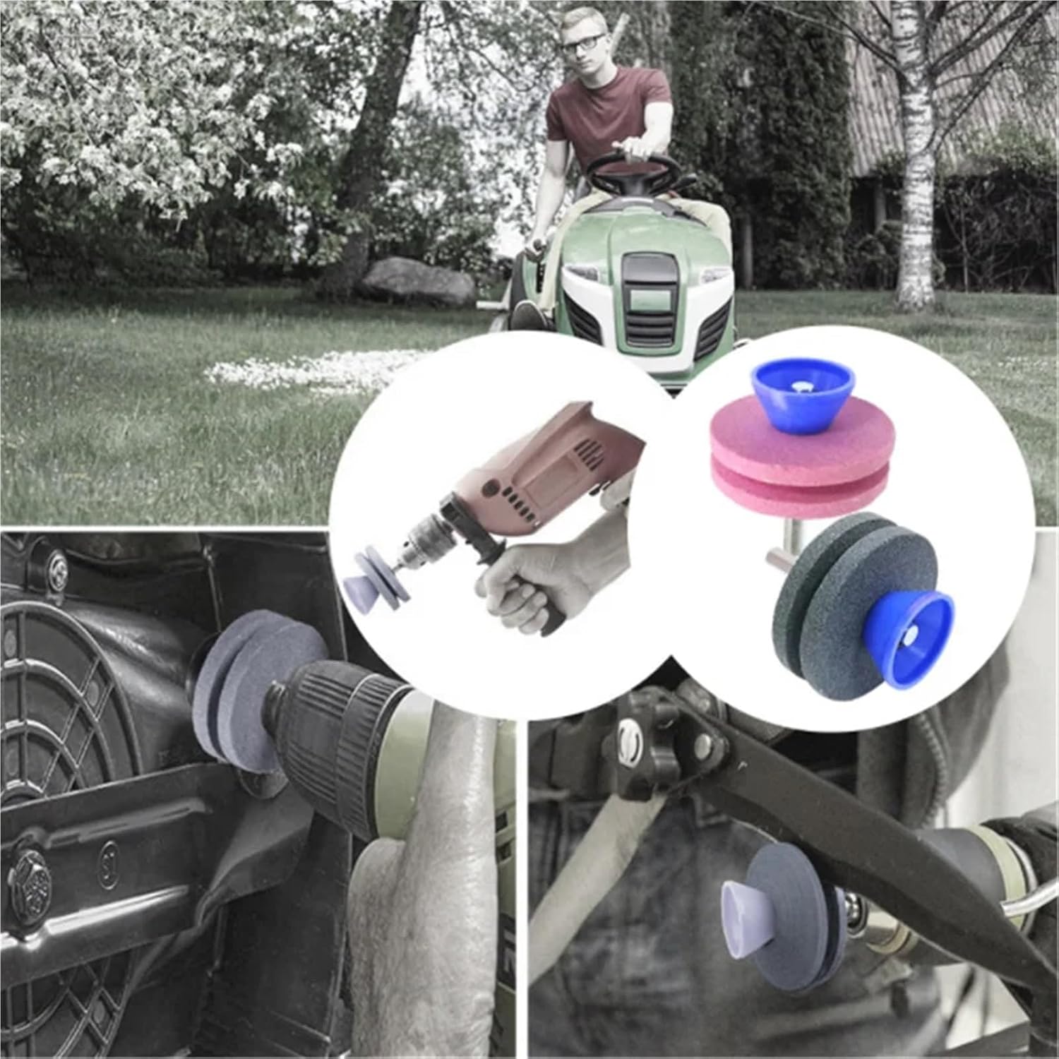 Lawn Mower Sharpener 6 Pcs Garden Tools Fastest Knife Sharpener Blade Universal Grinding Rotary Drill Cutter Lawnmower (4 Layers Pink Blue)