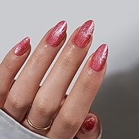 Vista 33 de BTArtbox - Uñas postizas almendradas estilo francesa, de gel suave reutilizable, ajuste natural, con pegamento, 30 piezas en 16 tamaños, diseño