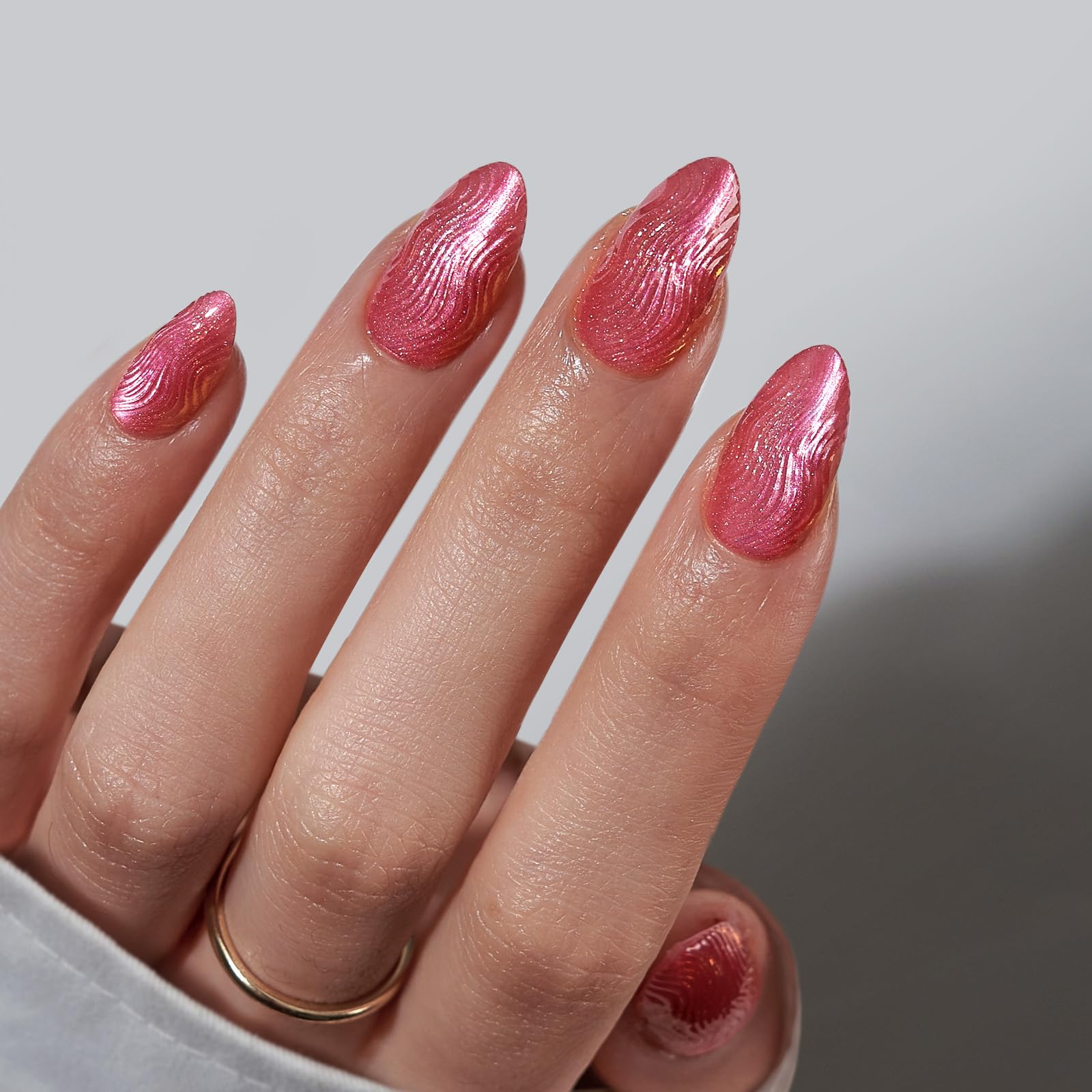 BTArtbox Press On Nails Short - Salmon Pink Press on Nails, Oval Fake Nails with Nail Glue, Reusable Glue On Nails in 16 Sizes Nail Kit, Tomato Tango: BTArtbox Press On Nails Short - 3D Sculpting Red Cat Eye Almond Press On Nails with Glue for Women, Opaque Soft Gel Glue On Nails in 16 Sizes - 32 Stick On Nails Kit, Crystal Wave