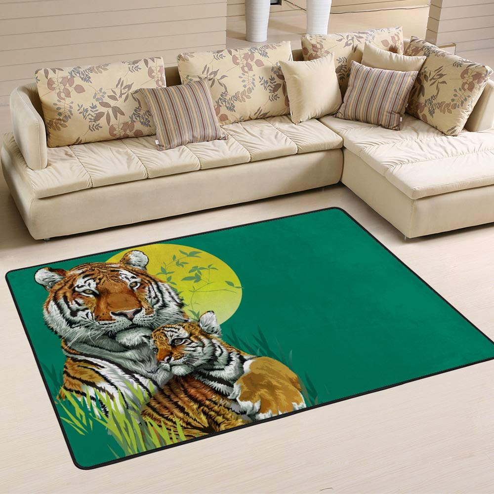 Tapis de sol tigre vert jungle Ruchen 160x120 cm pour salon et chambre
