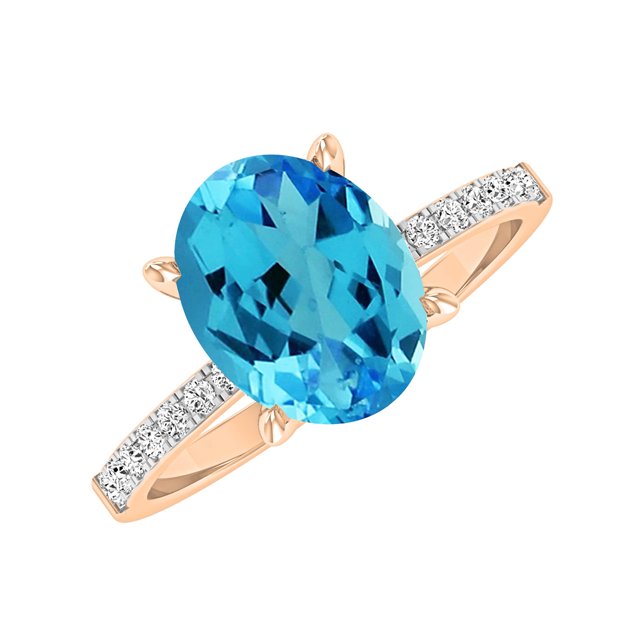 Dazzlingrock Collection Anillo de compromiso de oro rosa de 18 quilates con piedras preciosas ovaladas y diamantes blancos redondos de 9 x 7 mm para mujer, Oro rosa Topacio azul Diamante blanco Oro
