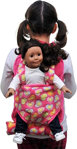 Mochila de muñeca de felpa, rosa suave, tamaño de niño, saco cargable de dormir integrado para 18 x 15 pulgadas, muñecas. Muñecas americanas para