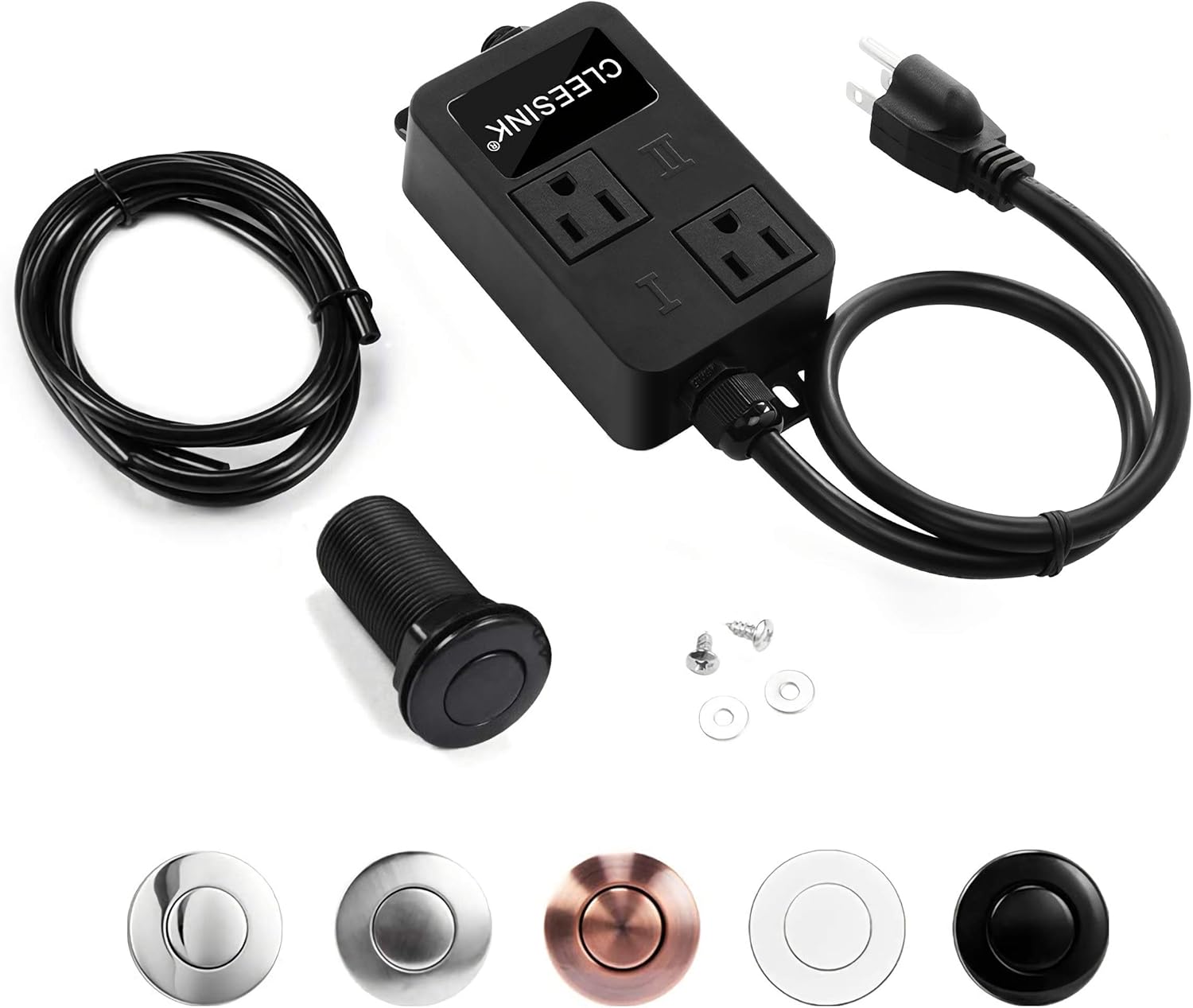Garbage Disposal Air Switch Kit Dual Outlet Sink Top Waste Disposer On/Off Switches with ABS Power Module Long Stainless Steel Brushed Button by CLEESINK