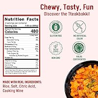 Vista 2 de Pastel de arroz coreano, Tteokbokki, divertido formato y masticable, 1 paquete (2 paquetes individuales) Vegano, sin OMG, sin gluten, fácil