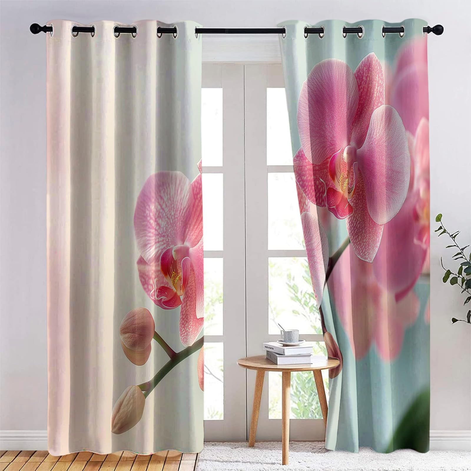 Zasłony zaciemniające z roślinnymi kwiatami do sypialni, fotografia roślinna, orchidea, zasłony z przelotkami, izolacja termiczna, zasłony do salonu, dekoracje okienne, dekoracja pokoju, 233 x 183 cm