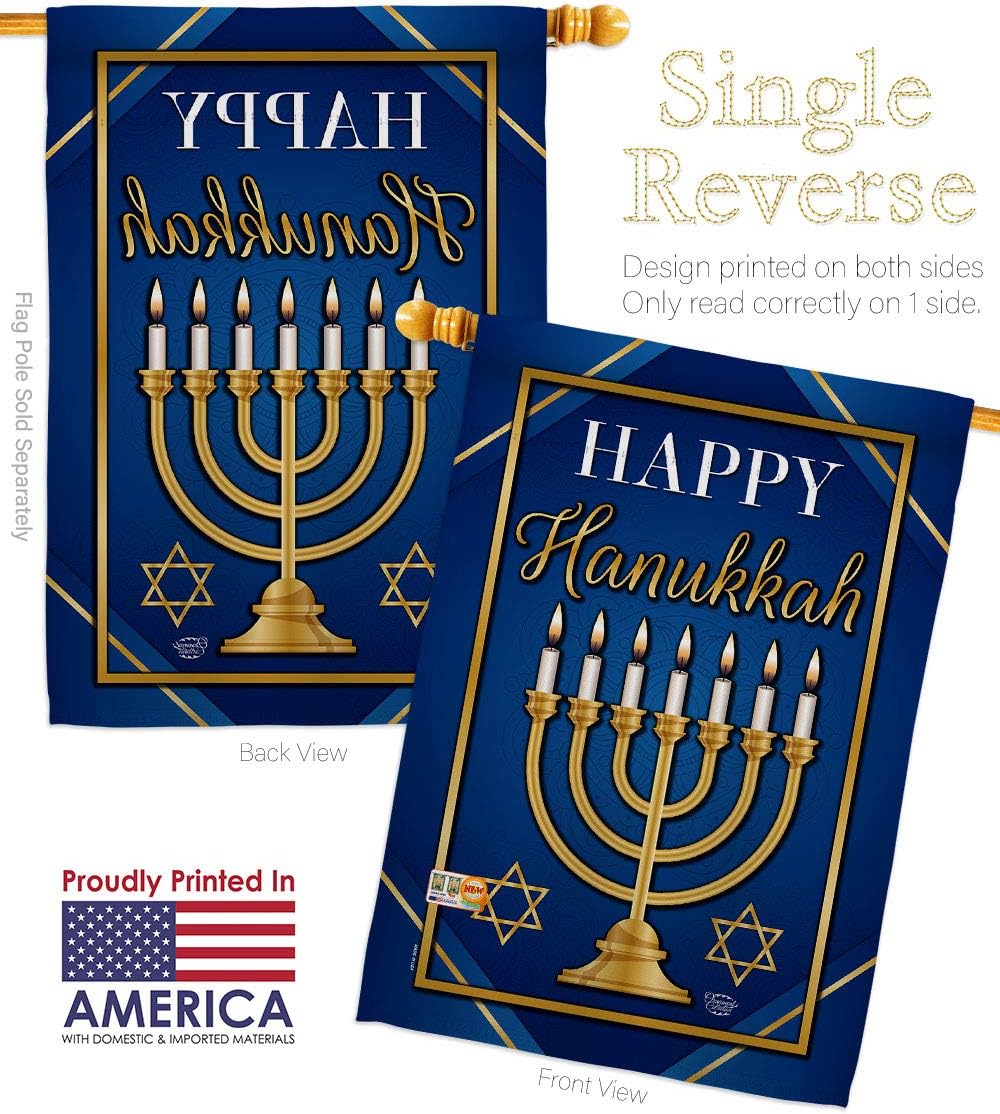 Happy Hanukkah House Flag Wintertime Candle Bonsai Menorah Jewish Chanukah David Small Decorative Gift Yard Banner Made In USA 28 X 40