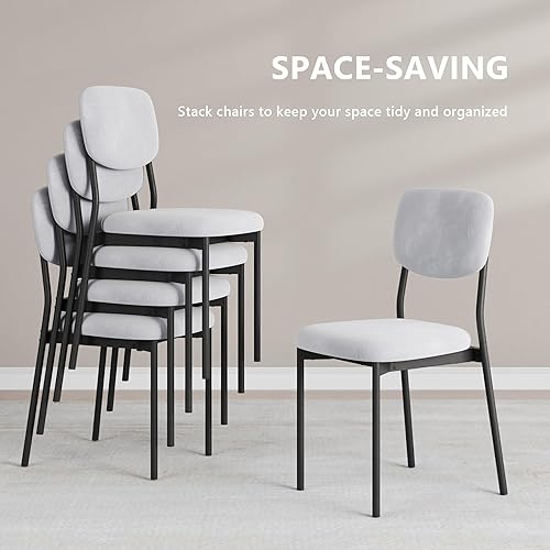 Miniatura 4 de Juego de 4 sillas de comedor tapizadas, sillas de comedor modernas y apilables, sillas de cocina con respaldo de terciopelo suave y patas de metal