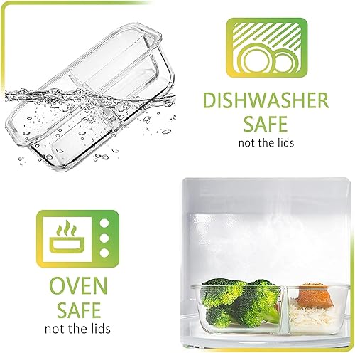 Miniatura 4 de M MCIRCO Paquete de 5, 36 onzas Recipientes de vidrio para preparación de comidas, 3 compartimentos con tapas, recipientes de almuerzo de vidrio,