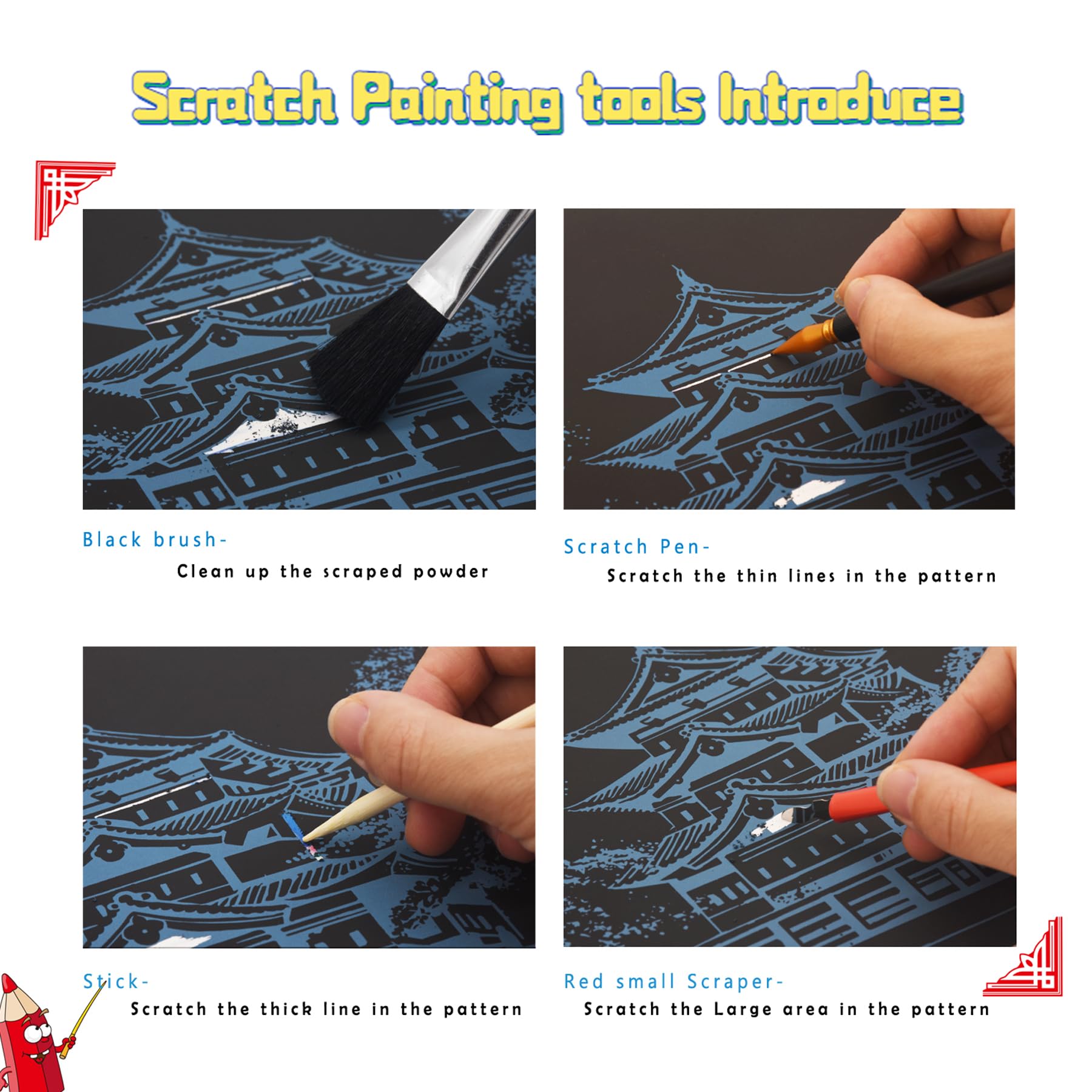 SiYear Scratch Art Painting Paper Set for Adults,Landmark Building City Series Night Scene,Scratchboard Creative Gift DIY Foil Engraving Crafts with 4 Tools (A4-12Pack) - Image 4