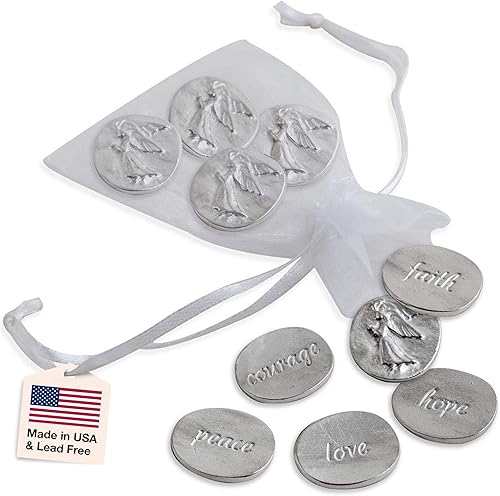 DANFORTH Vilmain Pocket Angel | Hecho a mano en Estados Unidos | Fichas de bolsillo de peltre con palabras inspiradoras | Bolsa de regalo (paquete
