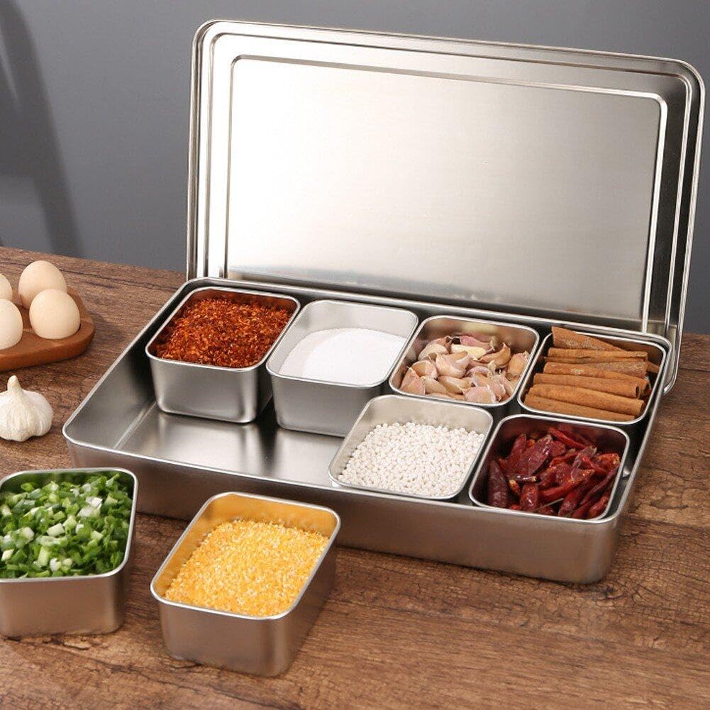 Zestaw premium Masala Dabba – 8-komorowe pudełko na przyprawy z pokrywką, stylowy i trwały indyjski organizer na przyprawy do przechowywania w kuchni, idealny do przypraw i gotowania niezbędnych