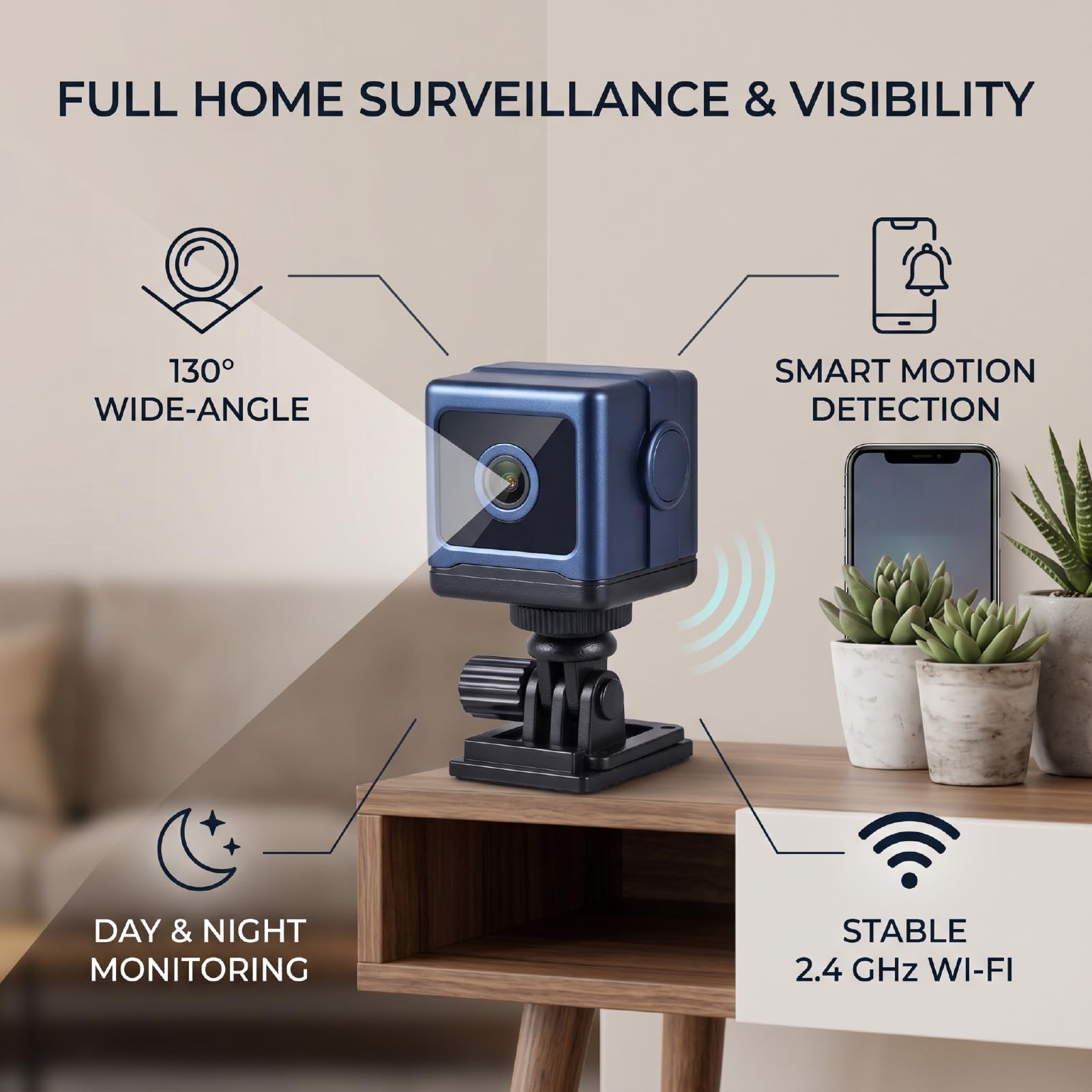Annadue Telecamera di Sicurezza 1080P, WiFi 2.4GHz con Rilevamento