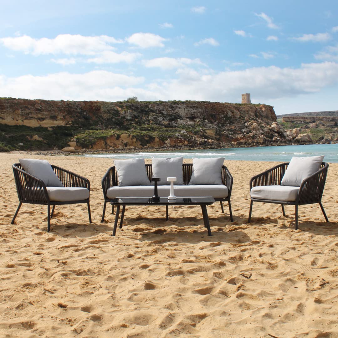 Mymigos Outdoor Furniture Collection Bistro Set with Cushion 4-Piece Rope Patio Backyard Living Set with Center Table for Garden/Balcony.(Black and Grey Color) 4